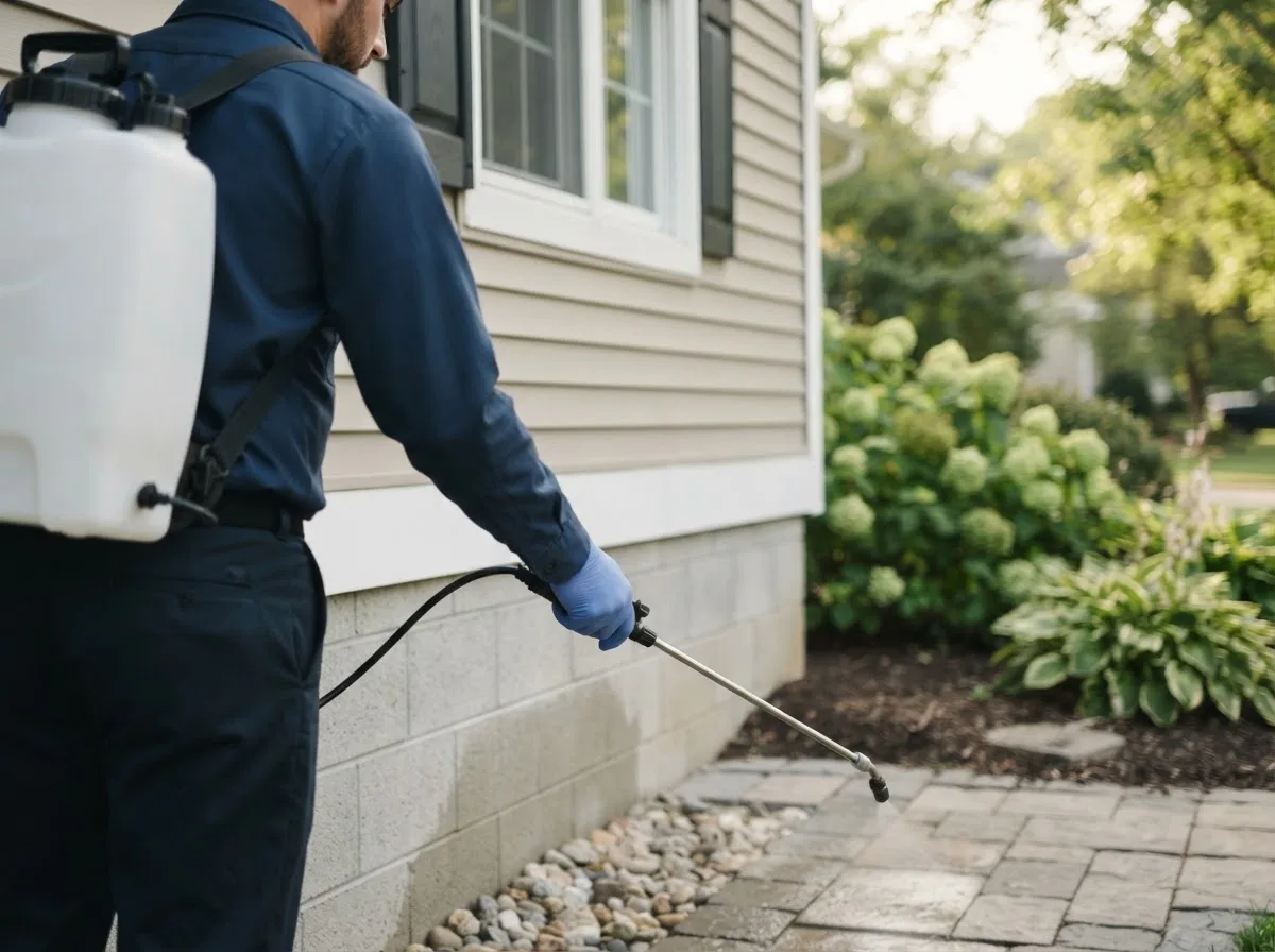 Pest control technician inspecting a home in Enfield, IL